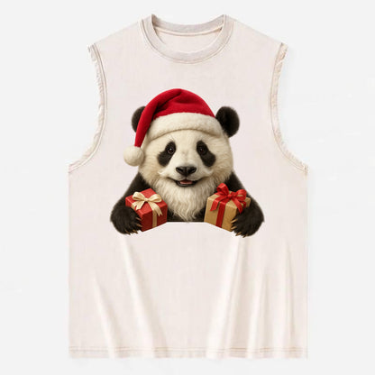 Santa Panda  - Vintage Washed Tank - Beige