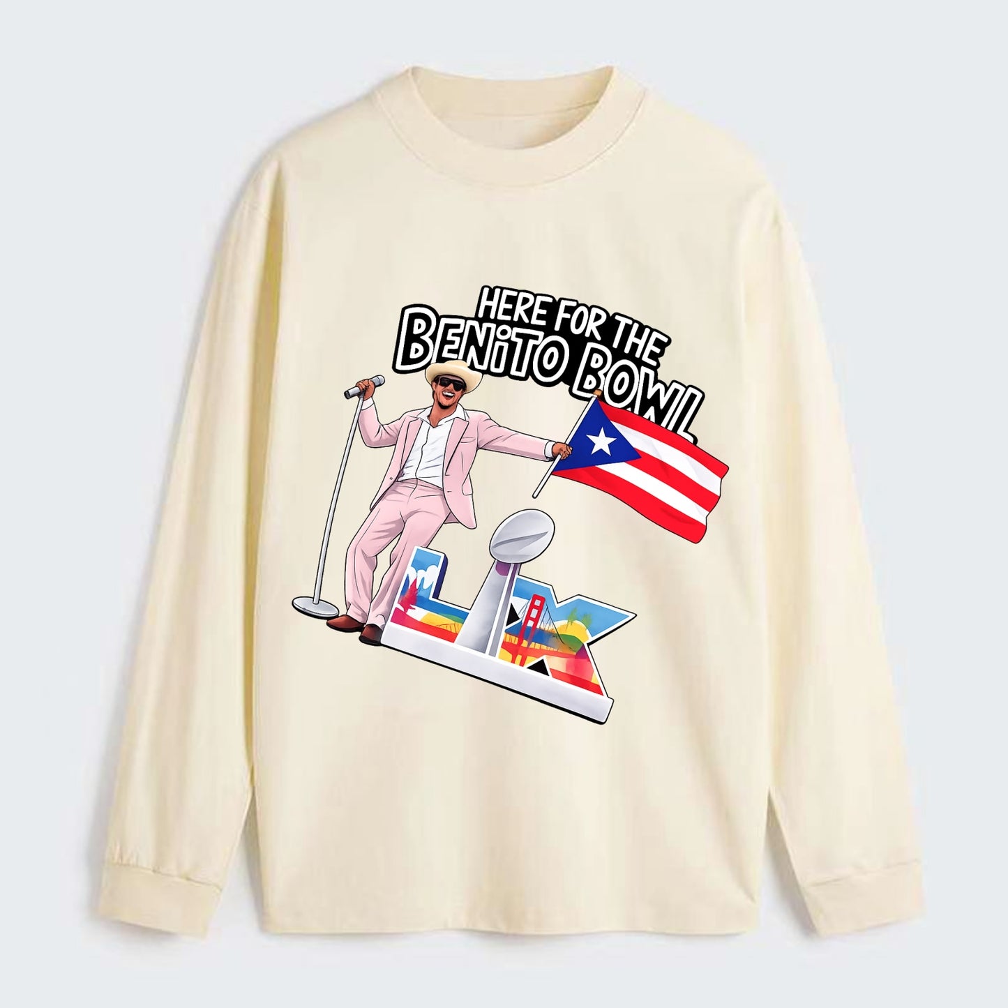 Here For The Bento Bowl - Classic Long Sleeve Shirt - Beige