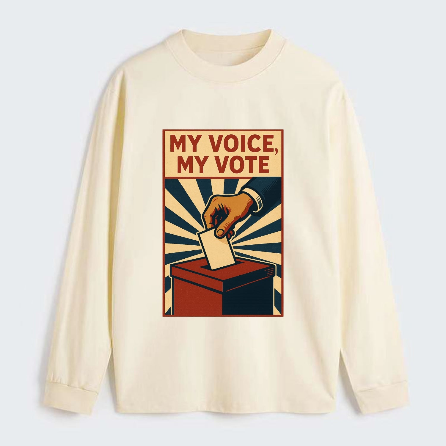 Hand dropping ballot into box with determination - "My Voice, My Vote" - Classic Long Sleeve Shirt - Beige