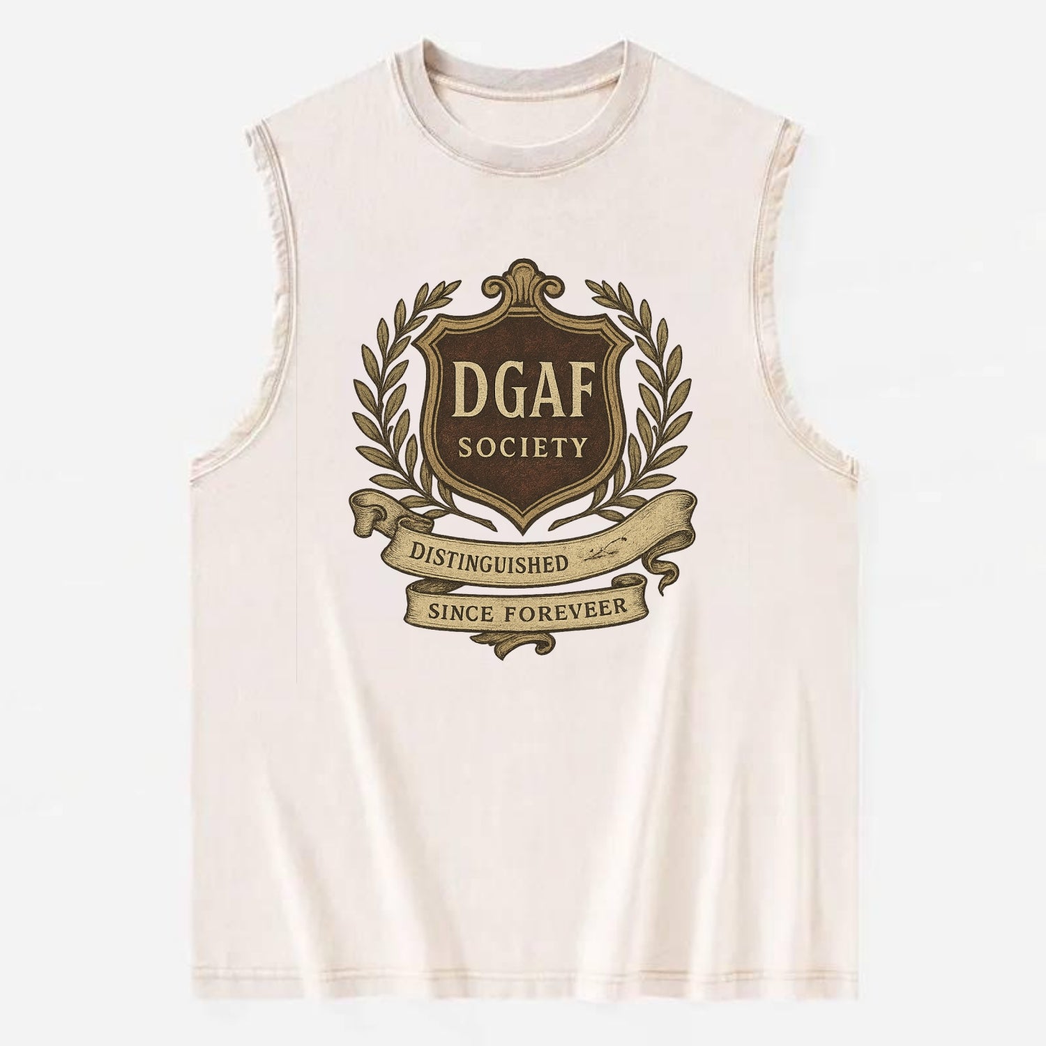 Official membership card design - "DGAF Society - Distinguished Members Since - Vintage Washed Tank - Beige
