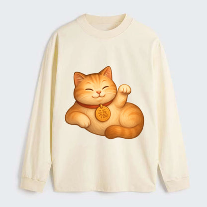Maneki Neko Pose - Classic Long Sleeve Shirt - Beige