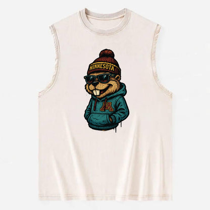 Minneapolis Gopher wearing Minnesota beanie with M patch - Vintage Washed Tank - Beige