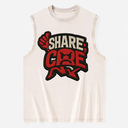 SHARE;CARE TOO MUCH Oversharer Green Hat - Vintage Washed Tank - Beige