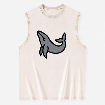 Humpback Whale - Gray breaching pose flat side profile - Vintage Washed Tank - Beige