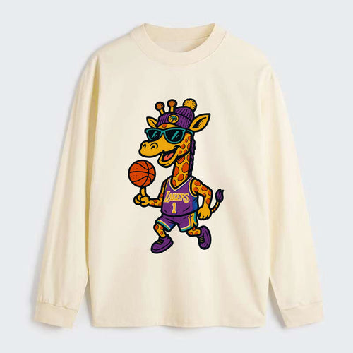 California Giraffe wearing Lakers beanie with palm tree patch and - Classic Long Sleeve Shirt