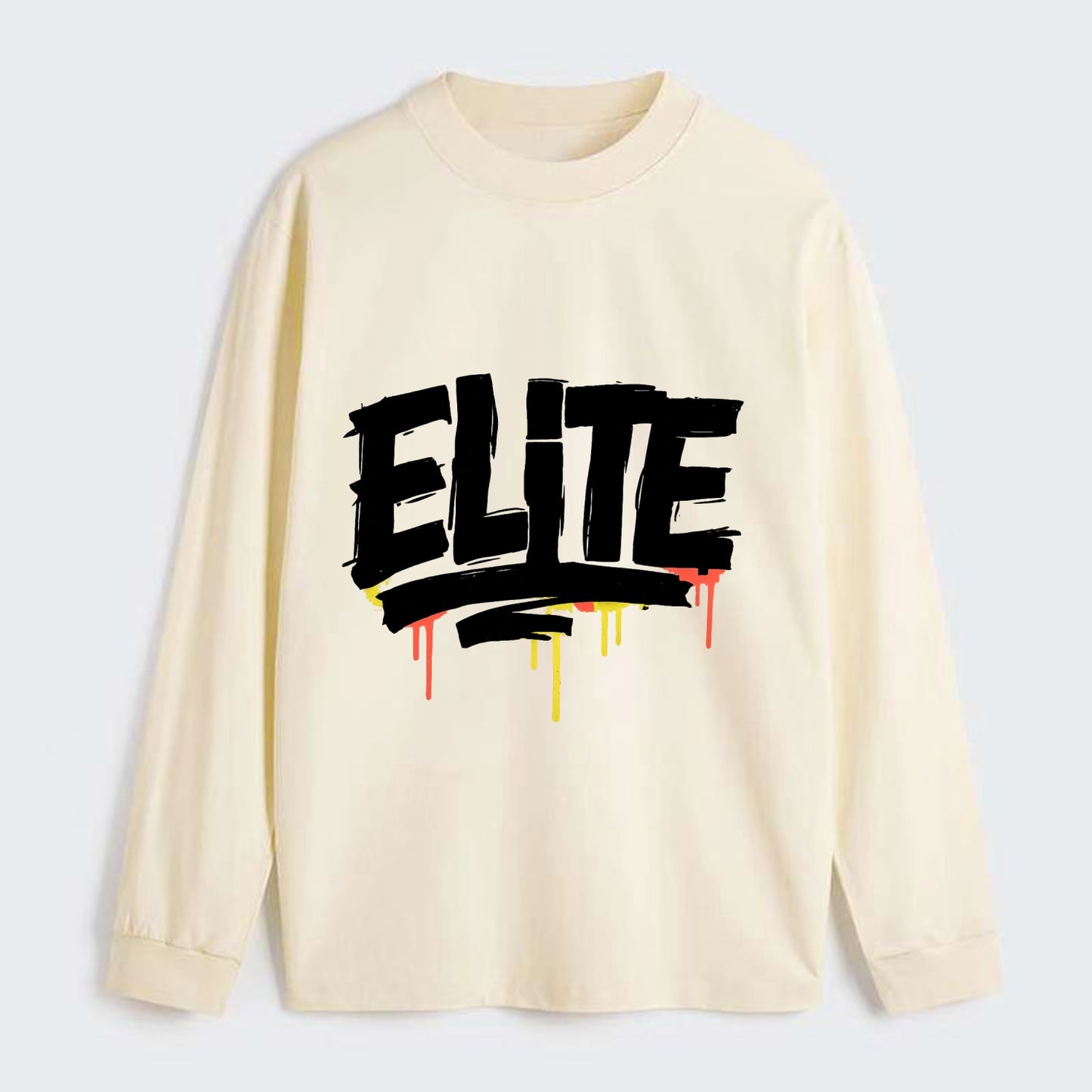 Bold typography design - "ELITE" - top tier, highest level - Classic Long Sleeve Shirt - Beige
