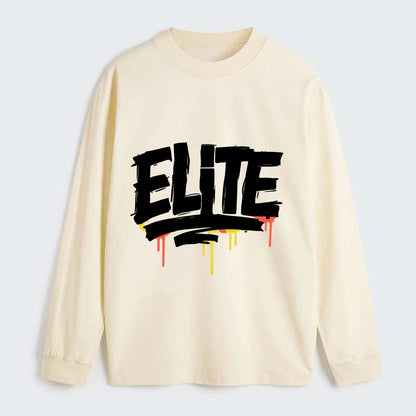 Bold typography design - "ELITE" - top tier, highest level - Classic Long Sleeve Shirt - Beige