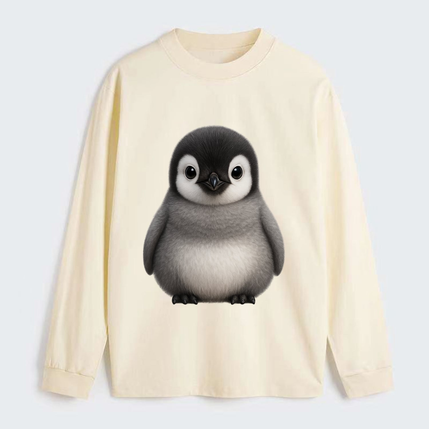 Baby Adelie Penguin - black and white, round body, curious eyes, - Classic Long Sleeve Shirt - Beige