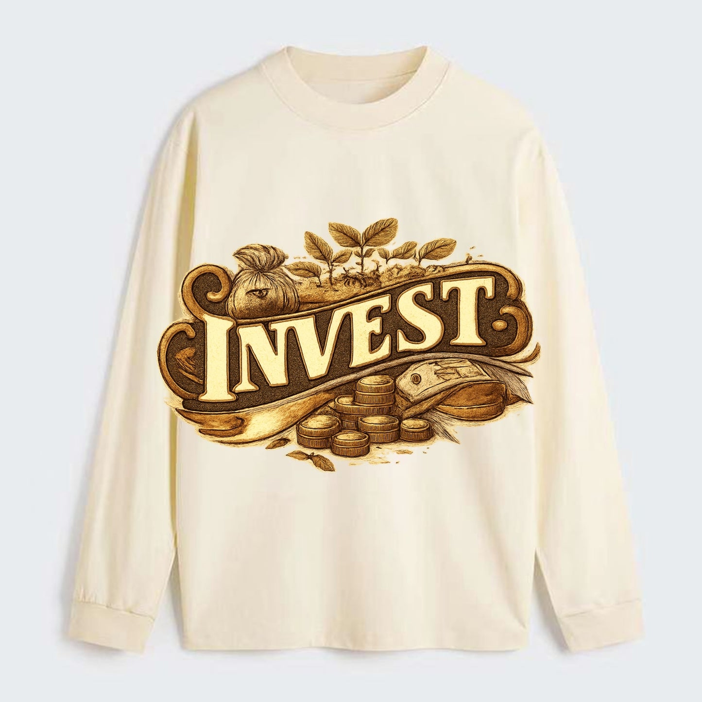 Bold typography design - "INVEST" - growing money, smart decisions - Classic Long Sleeve Shirt - Beige