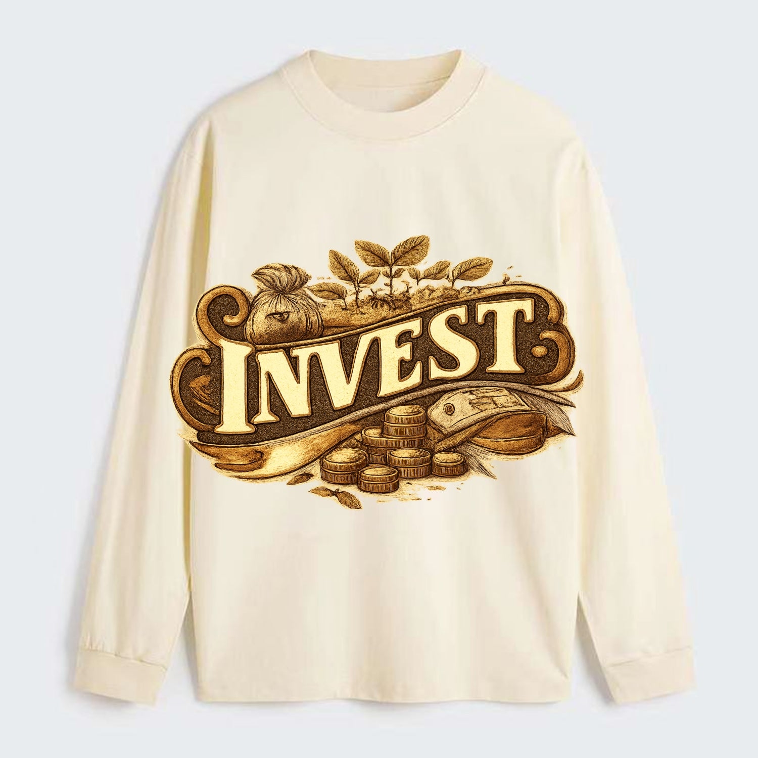 Bold typography design - "INVEST" - growing money, smart decisions - Classic Long Sleeve Shirt - Beige