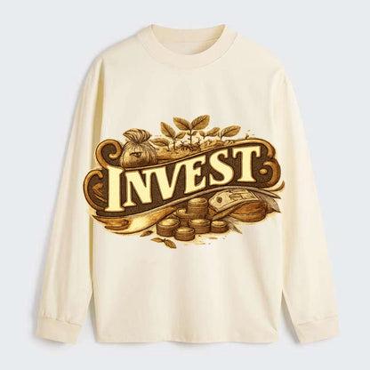 Bold typography design - "INVEST" - growing money, smart decisions - Classic Long Sleeve Shirt - Beige