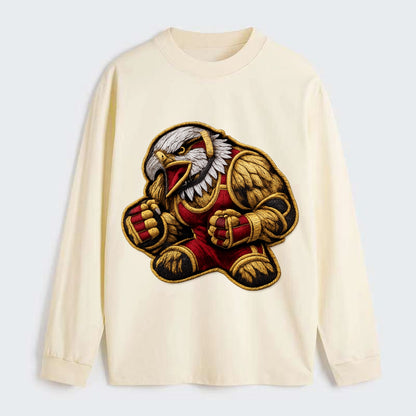 Embroidered patch design - WRESTLING EAGLE - fierce eagle with - Classic Long Sleeve Shirt - Beige