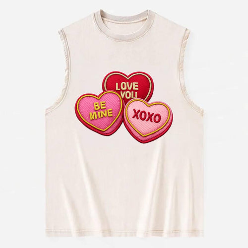 VALENTINES HEARTS - candy hearts in pink and red , love day - Vintage Washed Tank