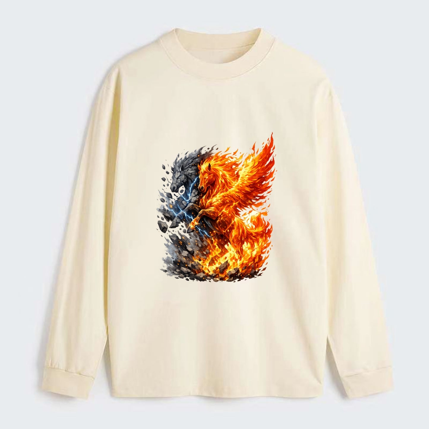 THUNDER FIRE | Horse combining lightning and flame | Electric fire | - Classic Long Sleeve Shirt - Beige