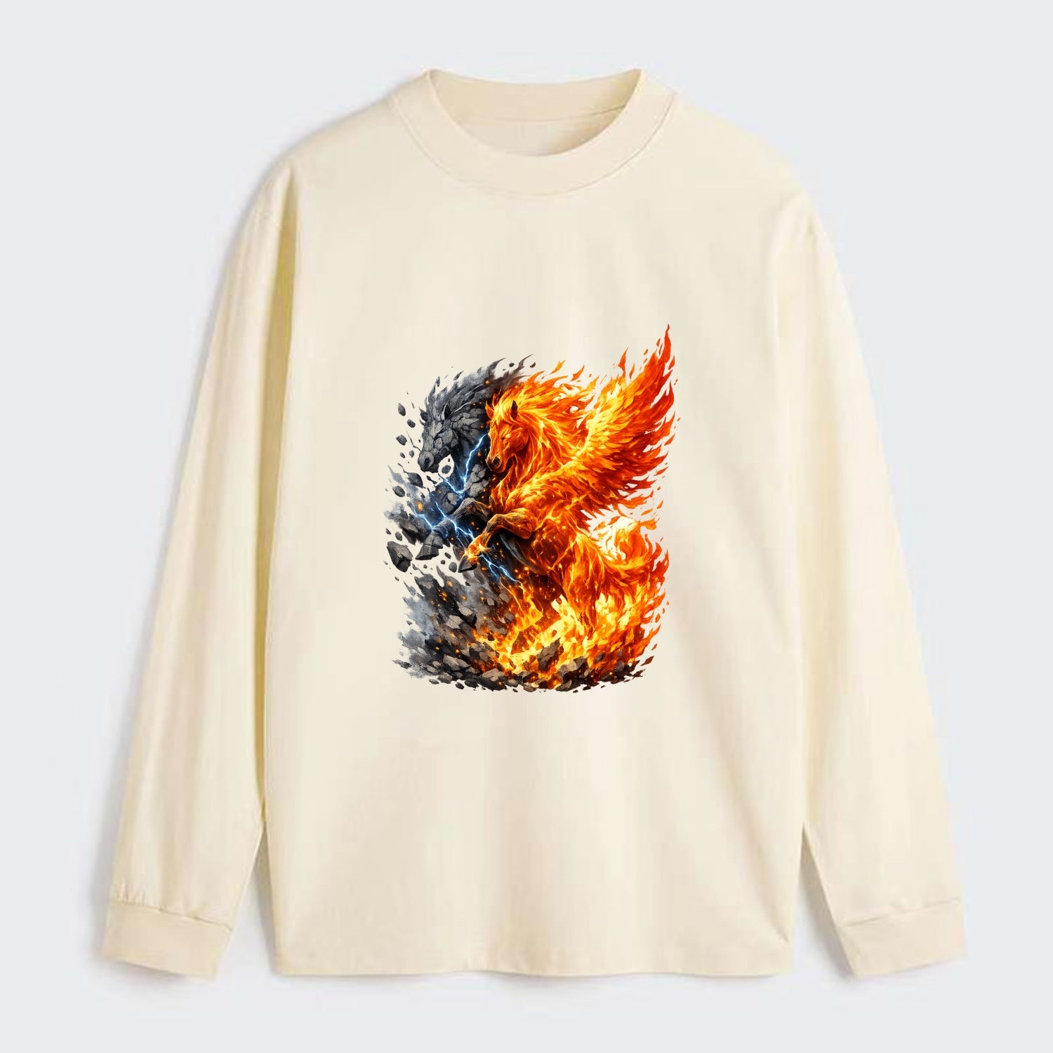 THUNDER FIRE | Horse combining lightning and flame | Electric fire | - Classic Long Sleeve Shirt - Beige