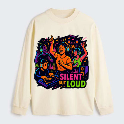 Silent disco dancers with glowing headphones - "Silent But Loud" - - Classic Long Sleeve Shirt - Beige