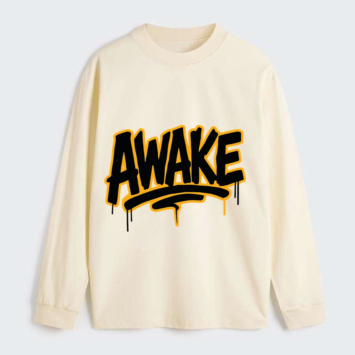 Bold typography design - "AWAKE" - conscious, aware, alert - Classic Long Sleeve Shirt - Beige