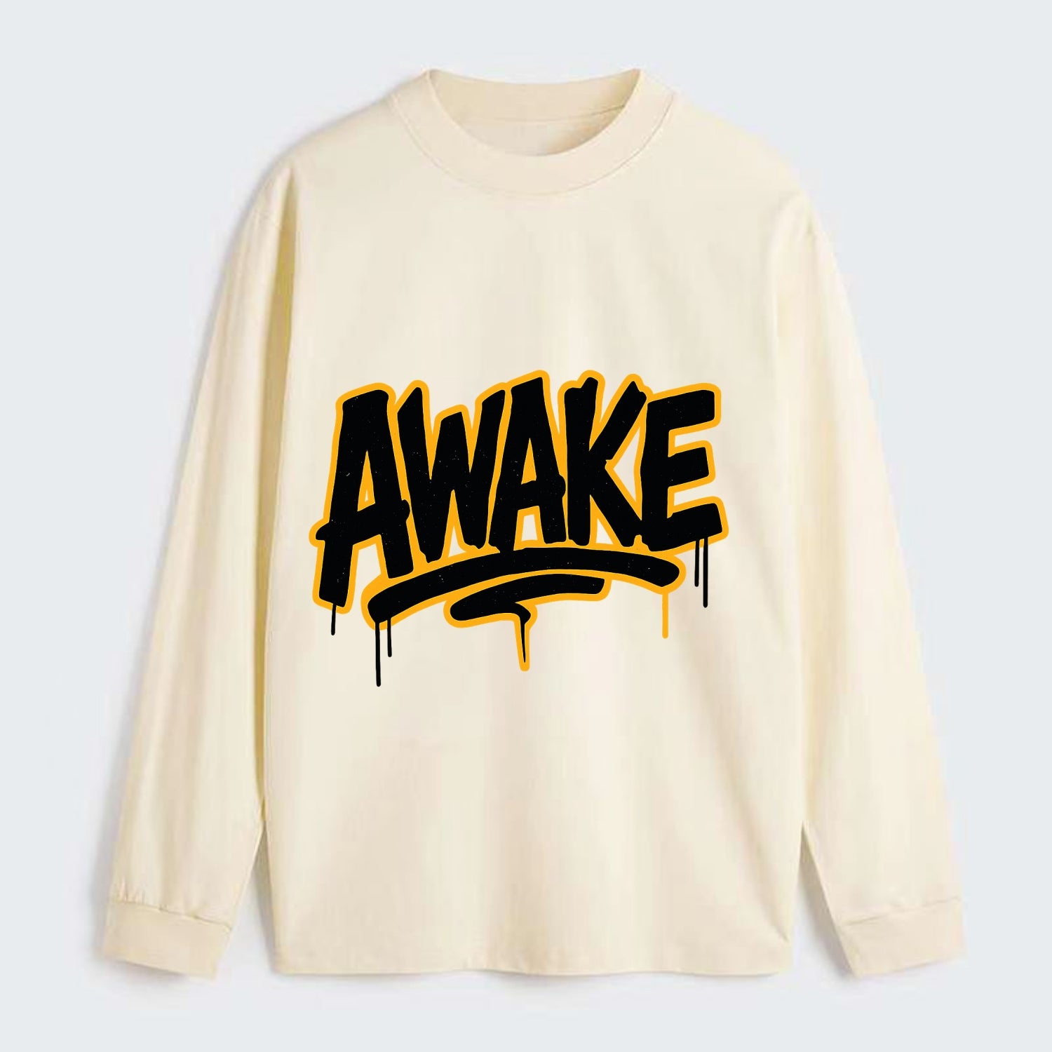 Bold typography design - "AWAKE" - conscious, aware, alert - Classic Long Sleeve Shirt - Beige