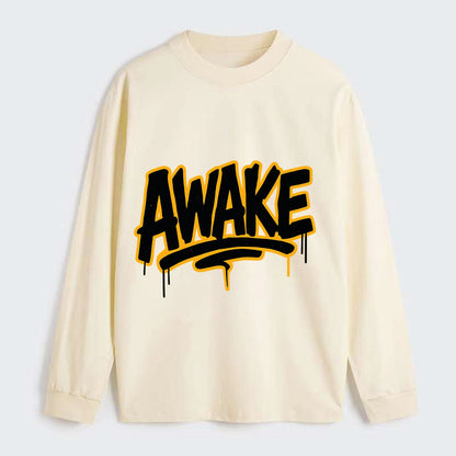 Bold typography design - "AWAKE" - conscious, aware, alert - Classic Long Sleeve Shirt - Beige