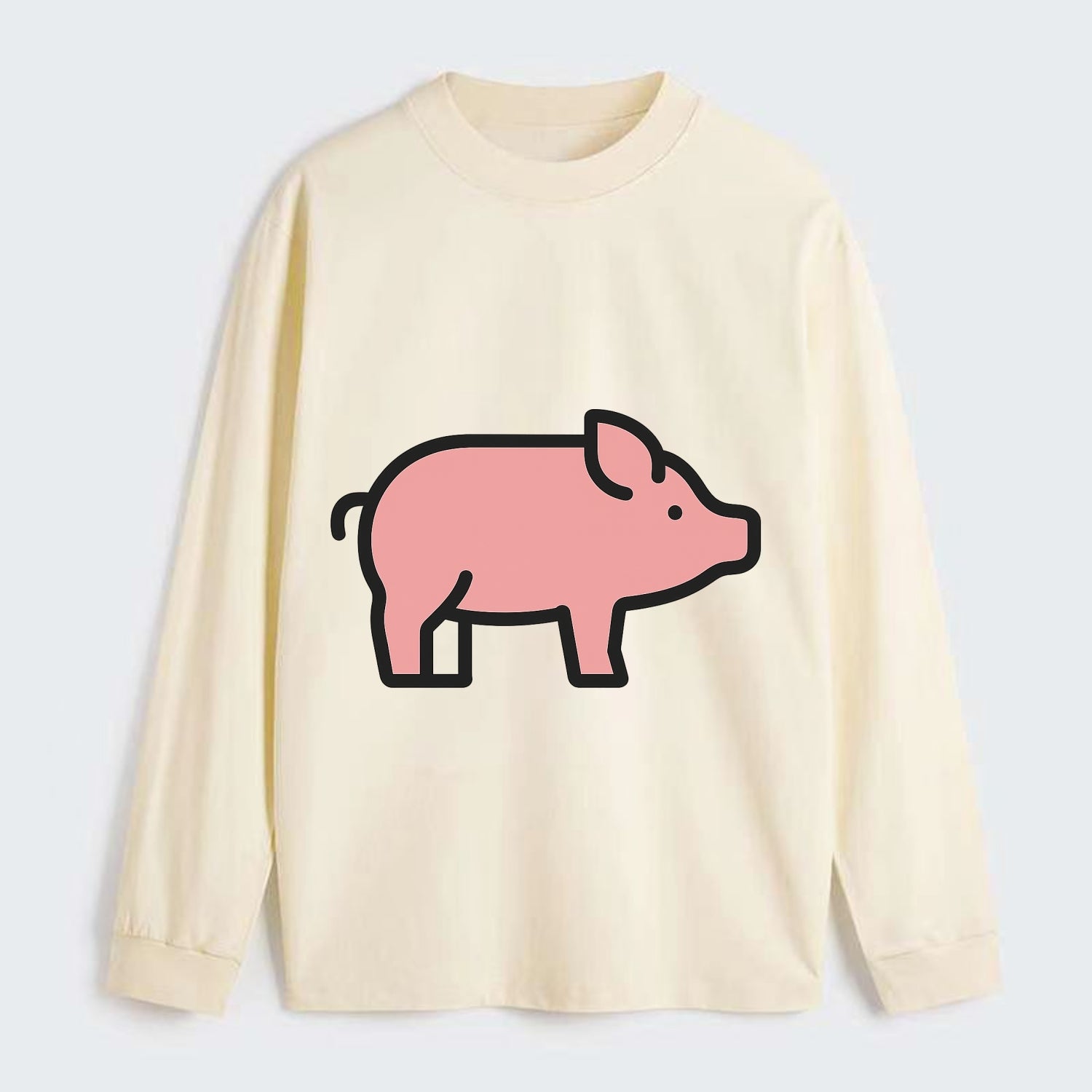 Pig - Pink farm pig flat side profile - Classic Long Sleeve Shirt - Beige