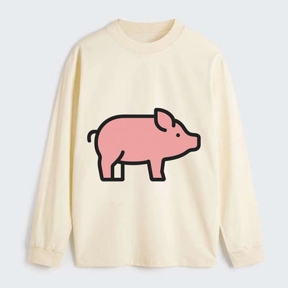 Pig - Pink farm pig flat side profile - Classic Long Sleeve Shirt - Beige
