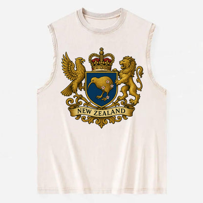 New Zealand Heritage Badge  - Vintage Washed Tank - Beige