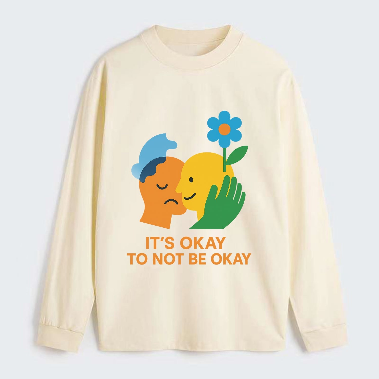 Mental health stigma fading as support grows - "It's Okay to Not Be - Classic Long Sleeve Shirt - Beige