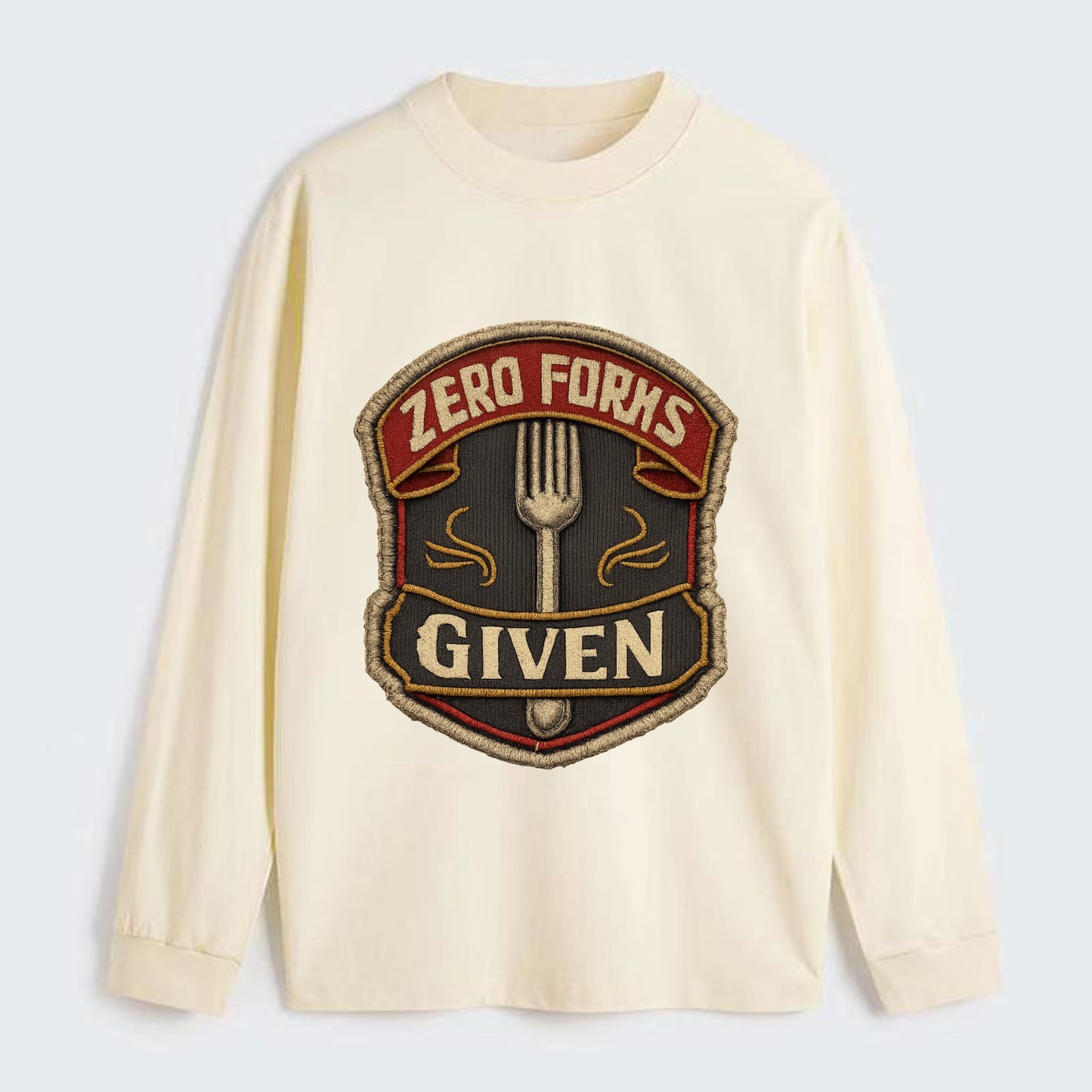 ZERO FORKS GIVEN - fork with text in silver , no cares attitude - Classic Long Sleeve Shirt - Beige