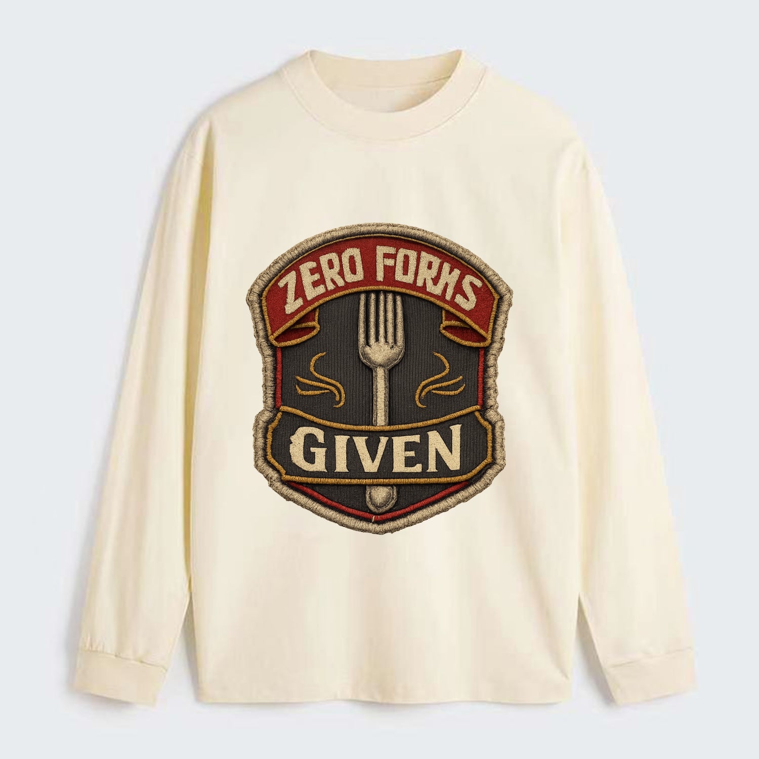 ZERO FORKS GIVEN - fork with text in silver , no cares attitude - Classic Long Sleeve Shirt - Beige
