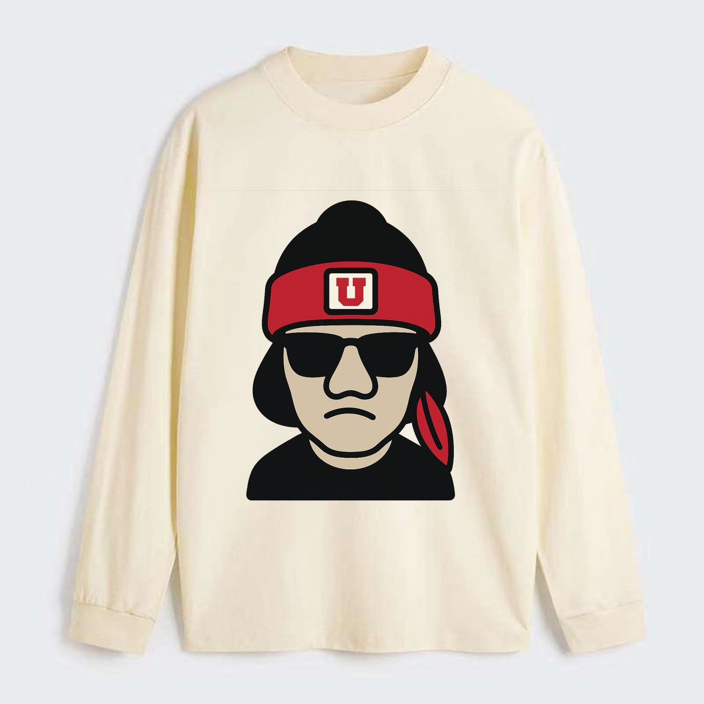 Salt Lake Ute wearing Utah beanie with U patch - Classic Long Sleeve Shirt - Beige