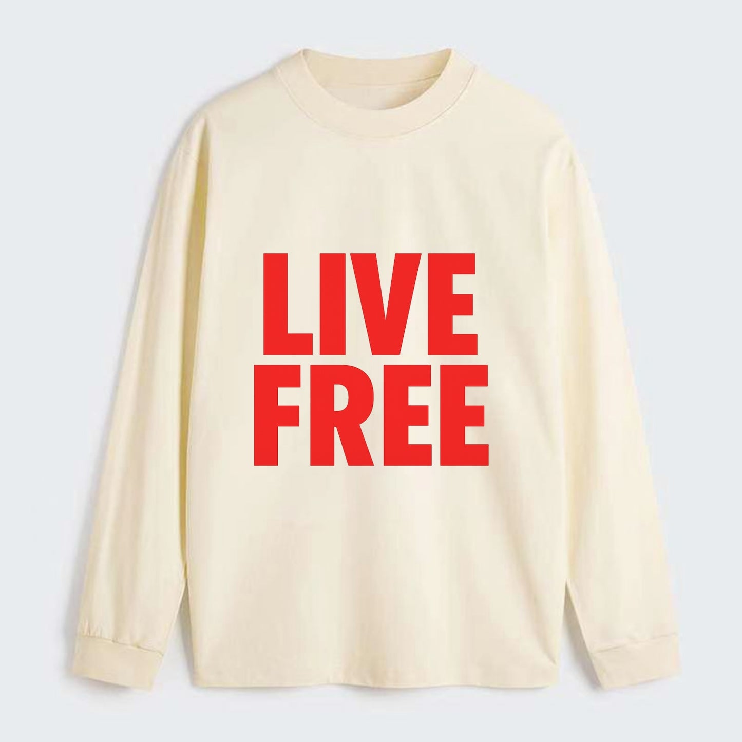 Bold typography design - "LIVE FREE" - unrestricted living - Classic Long Sleeve Shirt - Beige