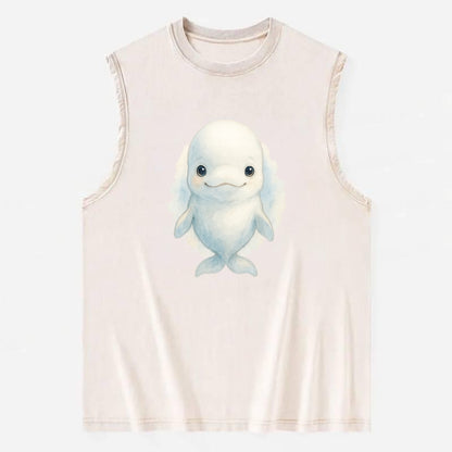Baby Beluga Whale - pure white, rounded forehead, small eyes with big - Vintage Washed Tank - Beige