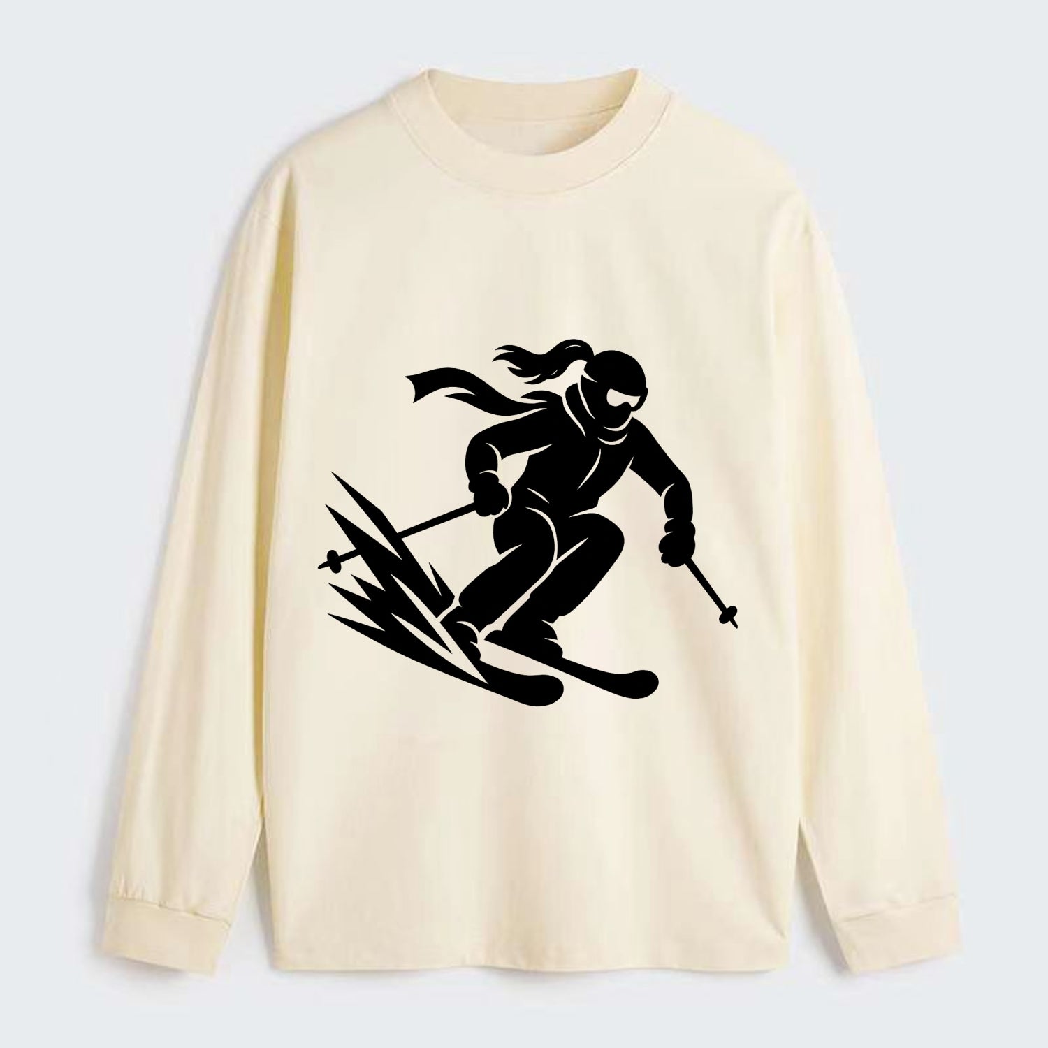Skier carving down snowy slope - Classic Long Sleeve Shirt - Beige