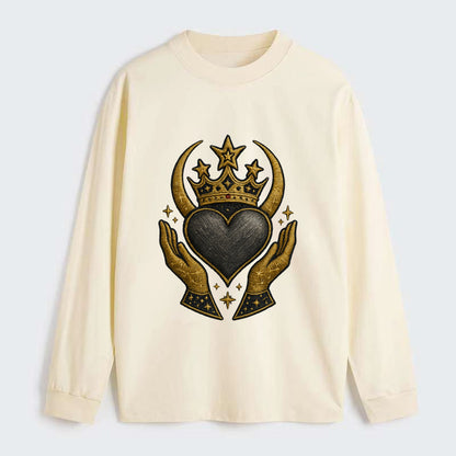 Celtic knot crown with woven strands merging into copper hands - Classic Long Sleeve Shirt - Beige