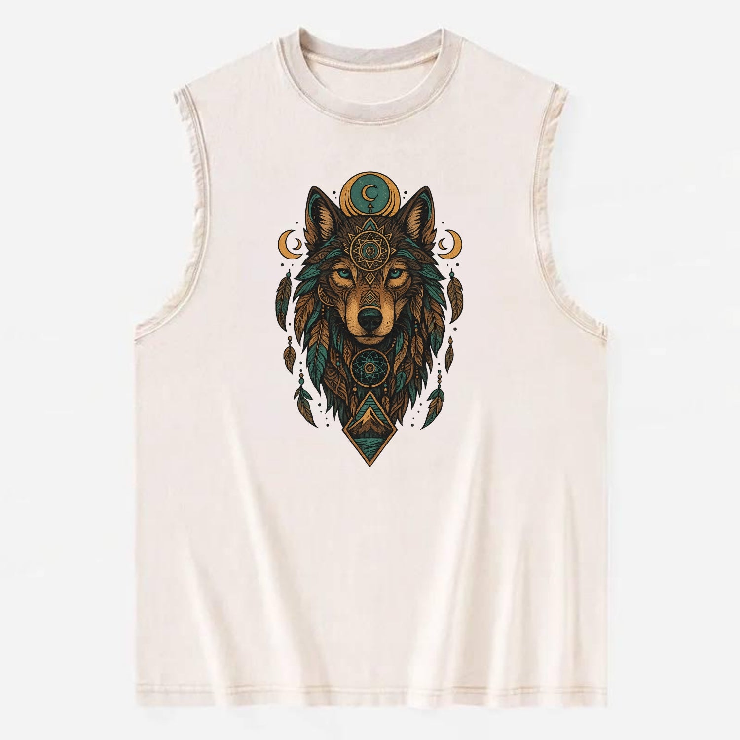 Retro 80s Wolf  - Vintage Washed Tank - Beige