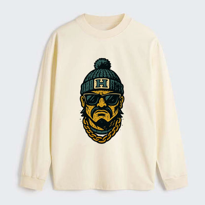 Honolulu Warrior wearing Hawaii beanie with H patch - Classic Long Sleeve Shirt - Beige
