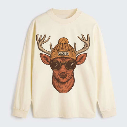 Mississippi White-tailed Deer wearing Jackson beanie with pom pom and - Classic Long Sleeve Shirt - Beige