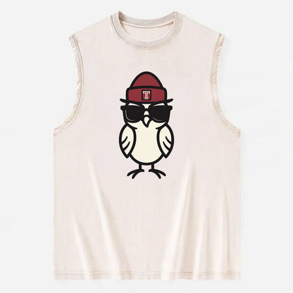 Philadelphia Owl wearing Temple beanie with T patch - Vintage Washed Tank - Beige