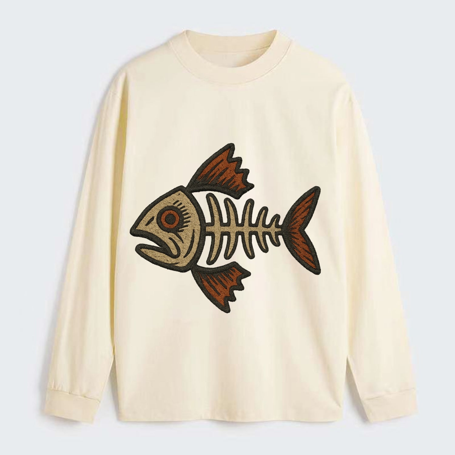 Fish Skeleton  - Classic Long Sleeve Shirt - Beige