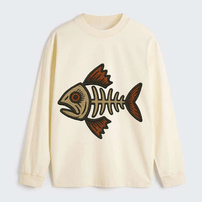 Fish Skeleton  - Classic Long Sleeve Shirt - Beige