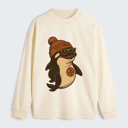 Victoria Orca wearing Victoria beanie with pom pom and wayfarer - Classic Long Sleeve Shirt - Beige