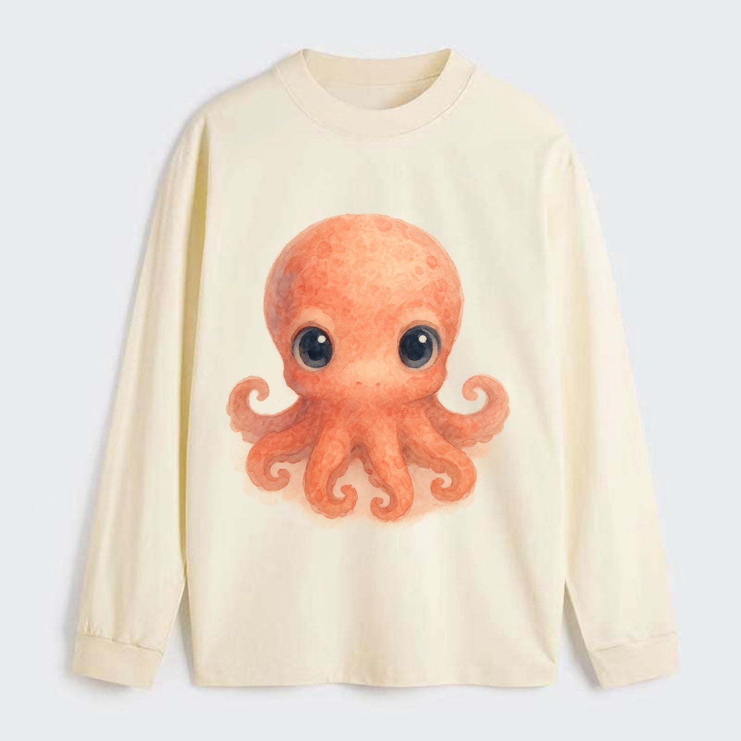 Baby Octopus - red-orange, eight tiny tentacles curled, large - Classic Long Sleeve Shirt - Beige