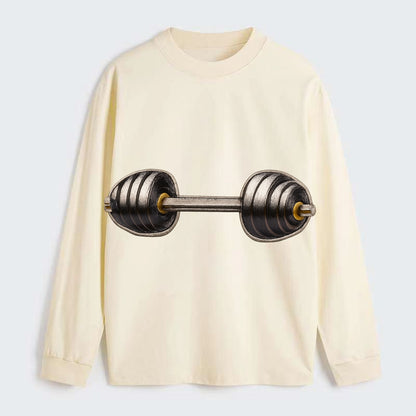 WEIGHTLIFTING BARBELL - heavy barbell with plates in silver and black , - Classic Long Sleeve Shirt - Beige