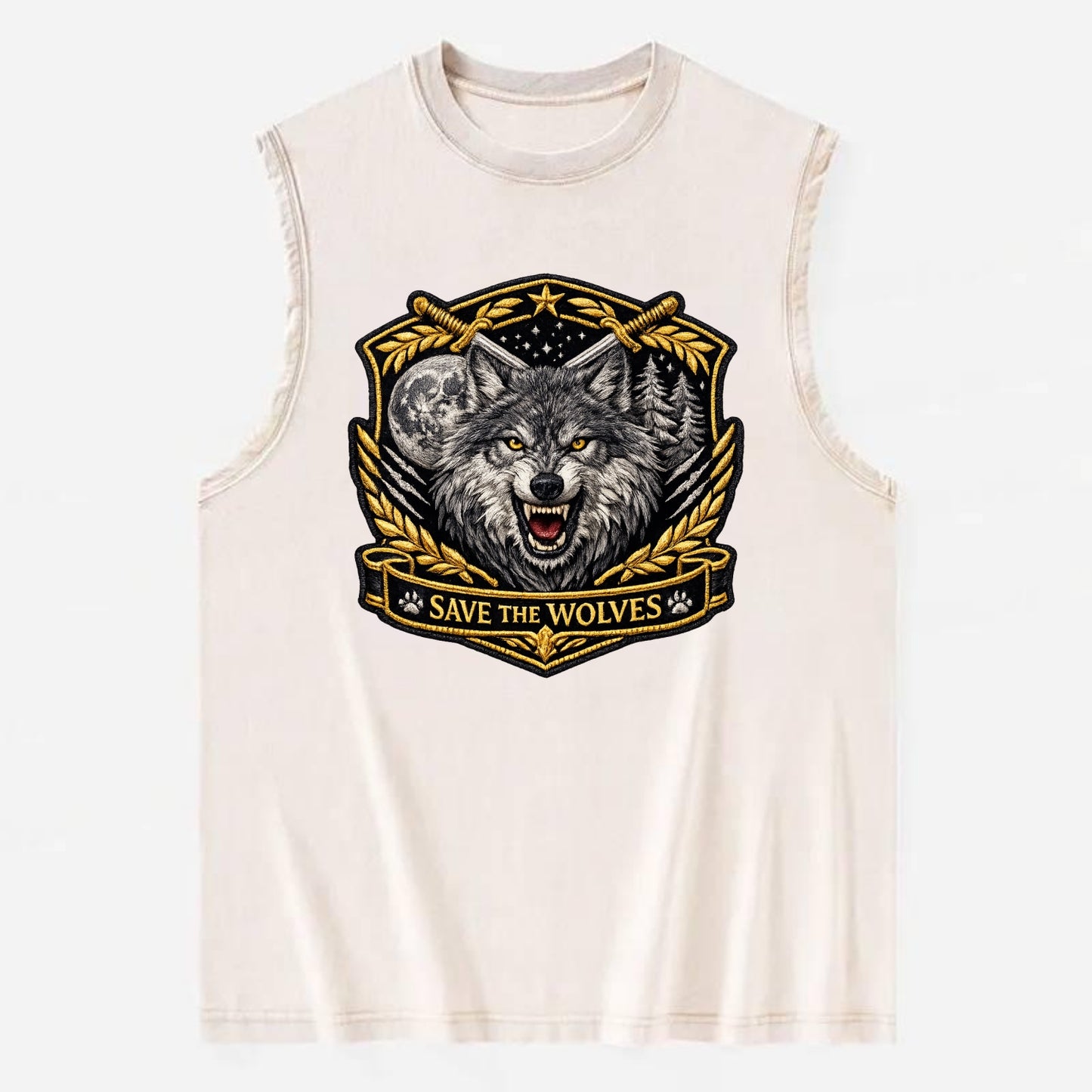 SAVE THE WOLVES - wolf moon in gray , predator protection - Vintage Washed Tank - Beige