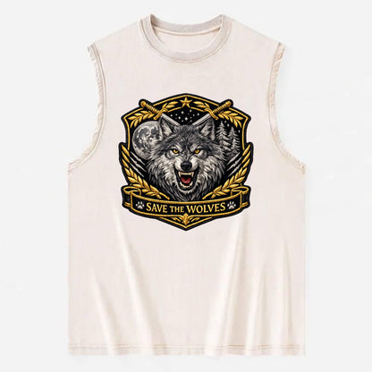 SAVE THE WOLVES - wolf moon in gray , predator protection - Vintage Washed Tank - Beige