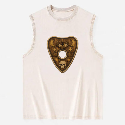 OUIJA PLANCHETTE - spirit board pointer in wood and gold , seance - Vintage Washed Tank - Beige