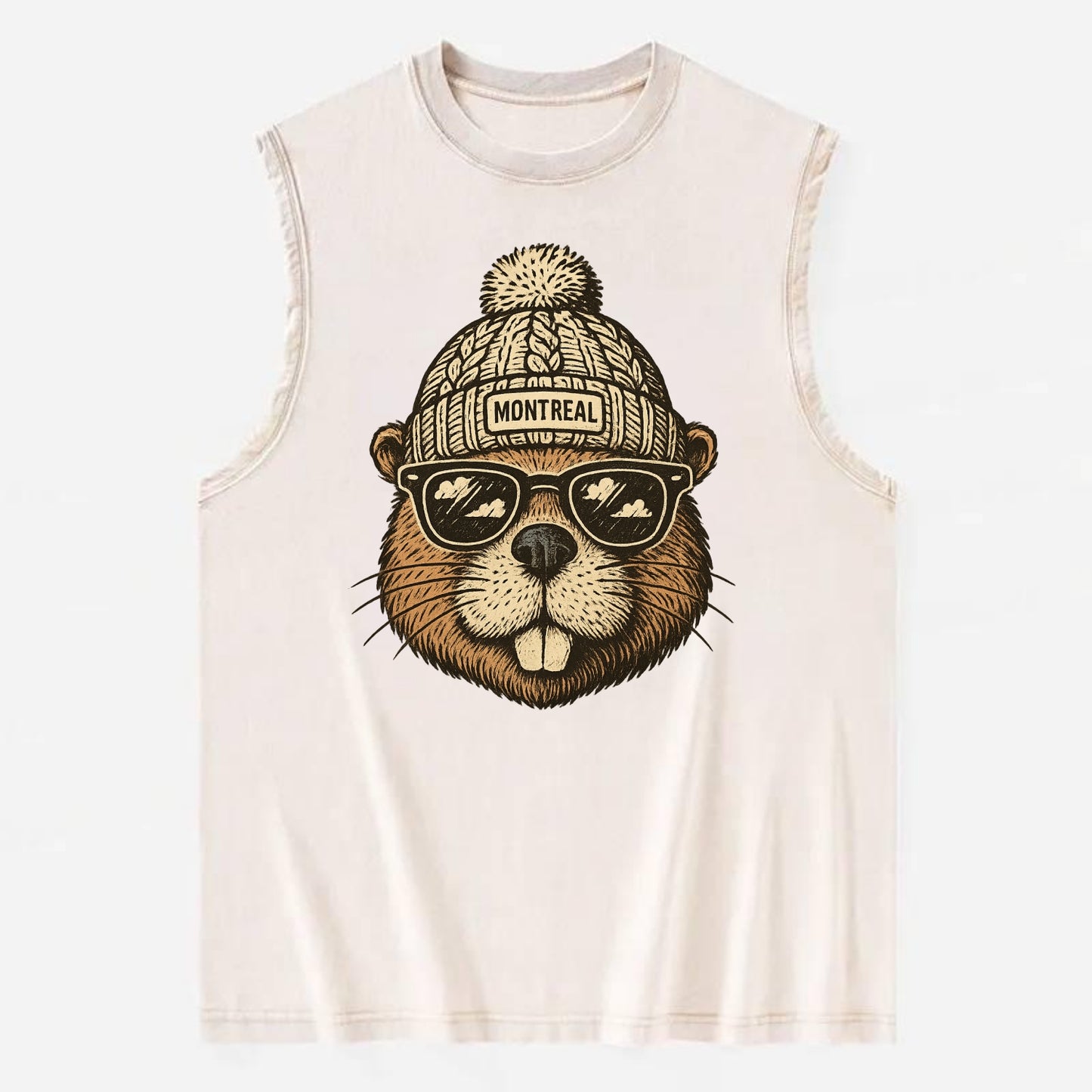 Montreal Beaver wearing Montreal beanie - Vintage Washed Tank - Beige