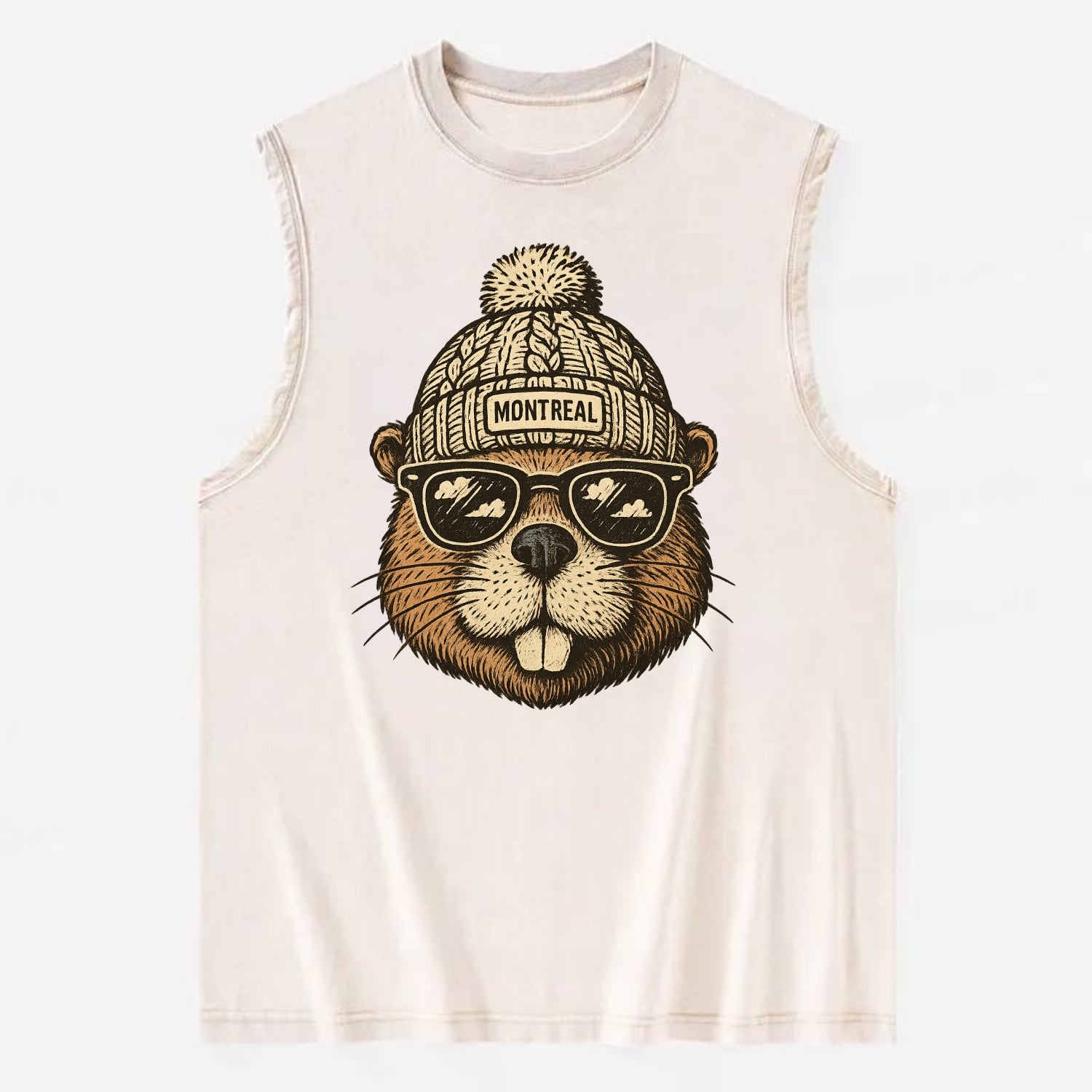 Montreal Beaver wearing Montreal beanie - Vintage Washed Tank - Beige