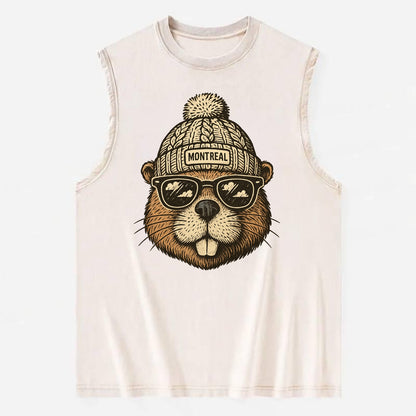 Montreal Beaver wearing Montreal beanie - Vintage Washed Tank - Beige