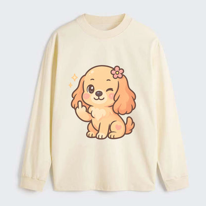 Cocker Spaniel with long wavy ears, gentle face, paw flipping off - Classic Long Sleeve Shirt - Beige